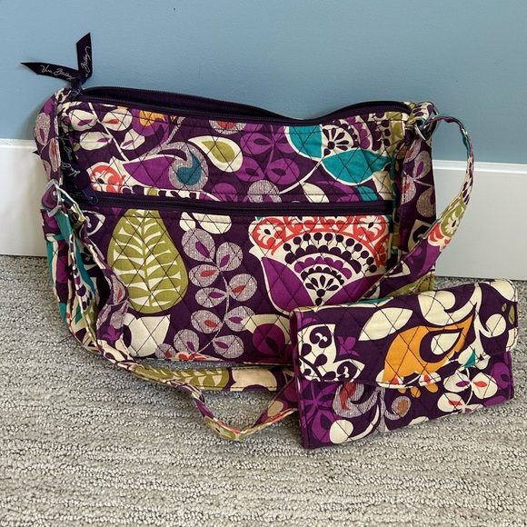 Vera Bradley Handbags - PURSE & WALLET Vera Bradley Plum Crazy (Retired) Floral Crossbody Purse & Wallet